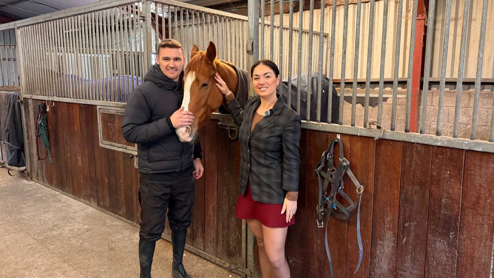 Winning post Editor Abigail Moses with Rhys Flint at Cherry Hill Stables.